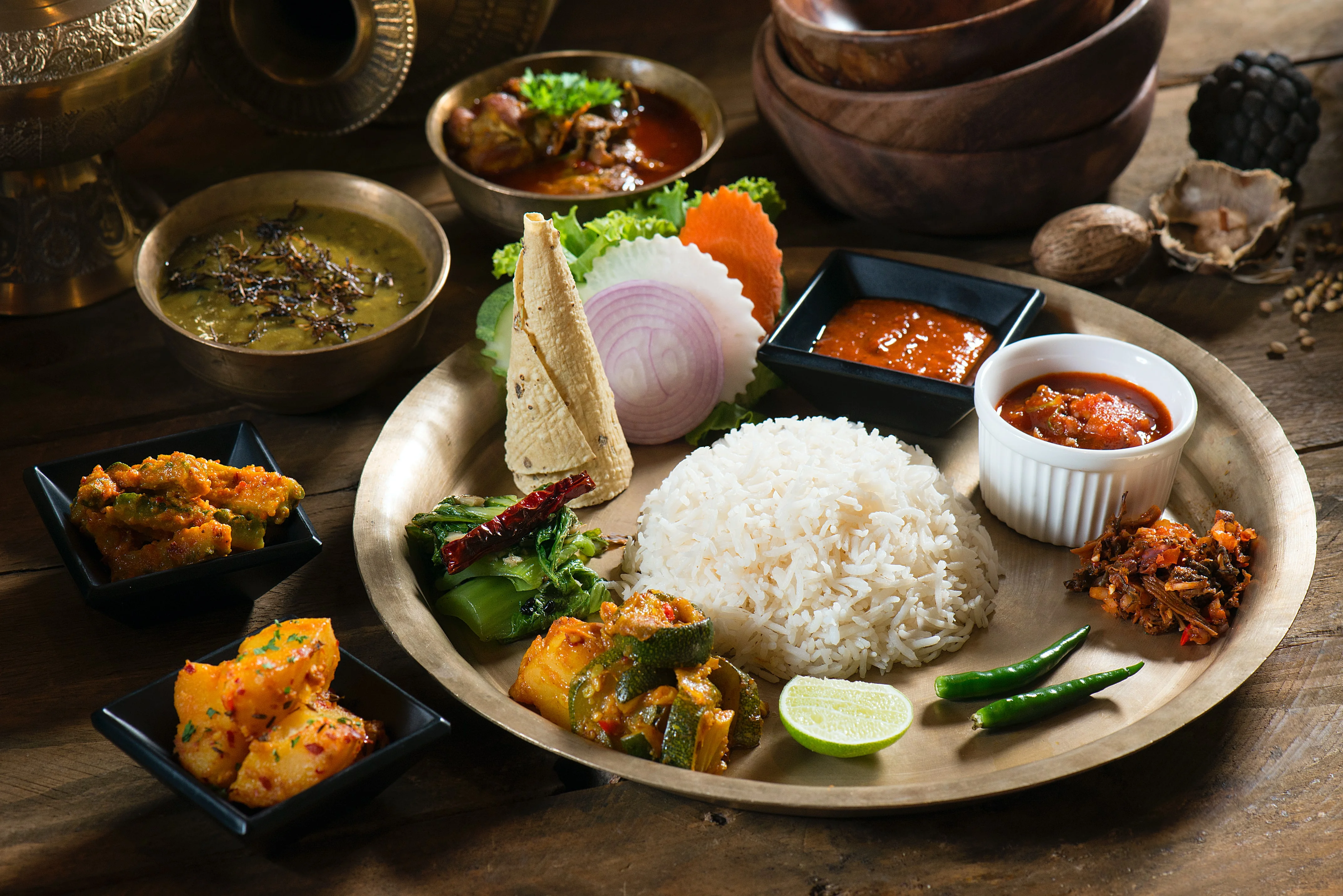 Authentic Nepali Thakali set meal — veg and chicken thakali at Koseli Cafe, Bopal Ahmedabad